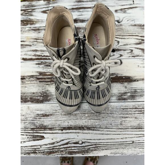 GOBY Damen Stiefelette High Heels Boots Music Notes Printed Mehrfarbig 37 EUR - Picture 3 of 9